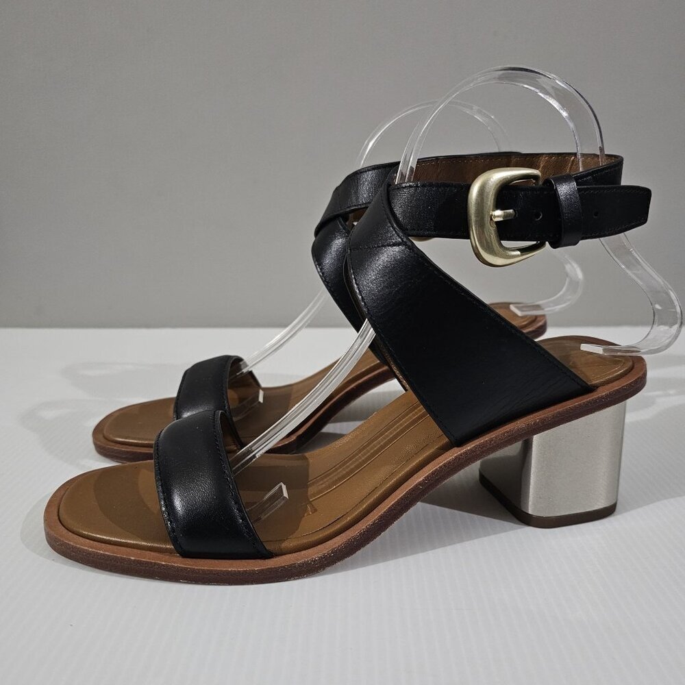 Vince Black and Brown Sandals with Silver Heel